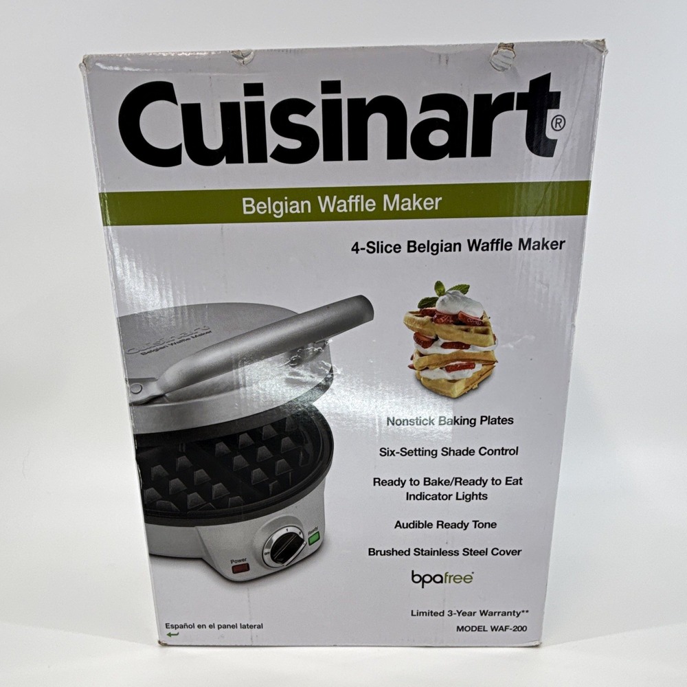 NWB Cuisinart WAF-200 4 Slice Belgian Waffle Maker 1200W Nonstick